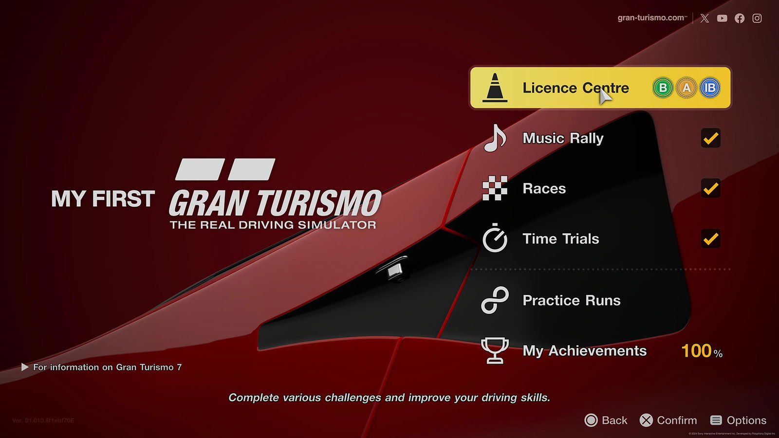 My First Gran Turismo, menu