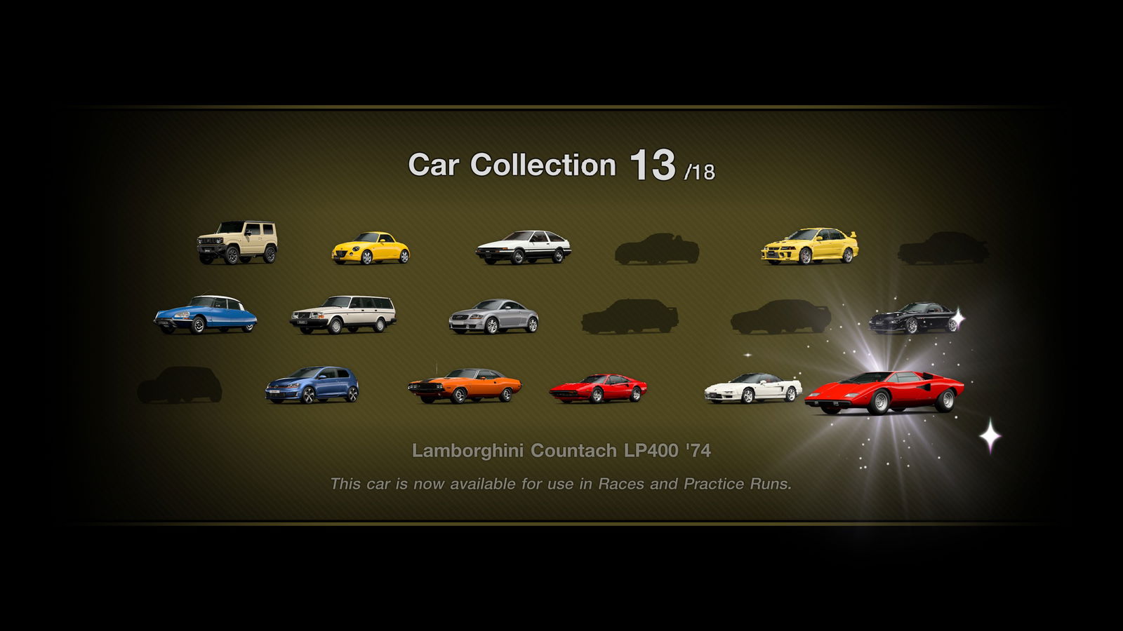 My First Gran Turismo car collection screen