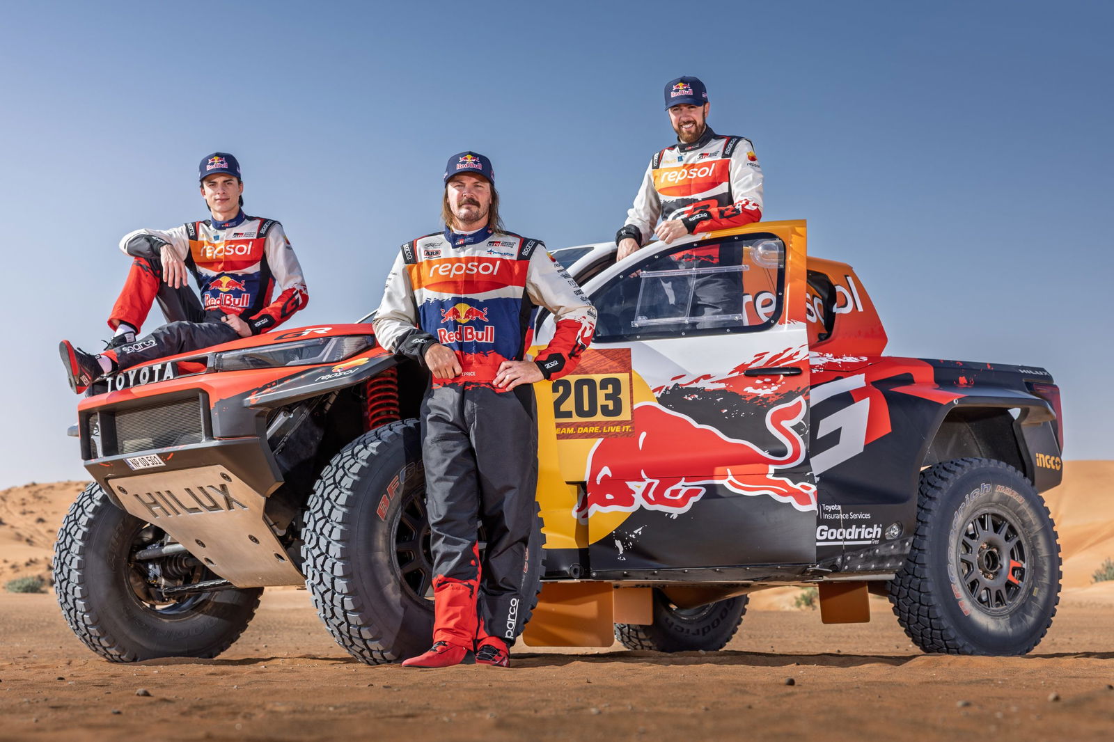 Toyota GR DKR Hilux with drivers