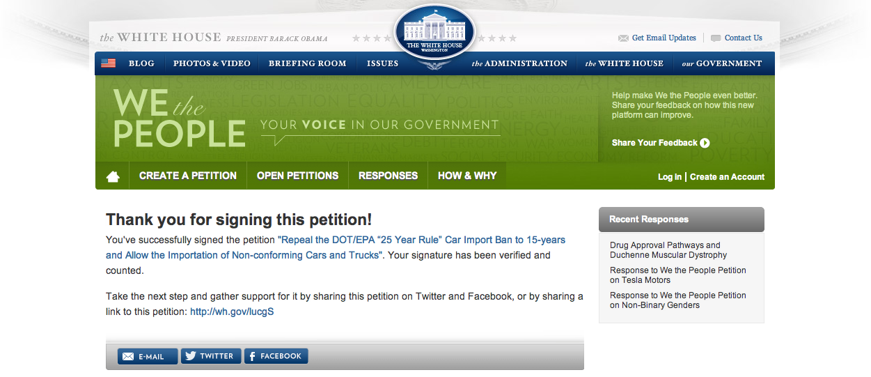How Many Of You Will Sign This Petition To Lift America's '25 Year Rule' Import Ban?