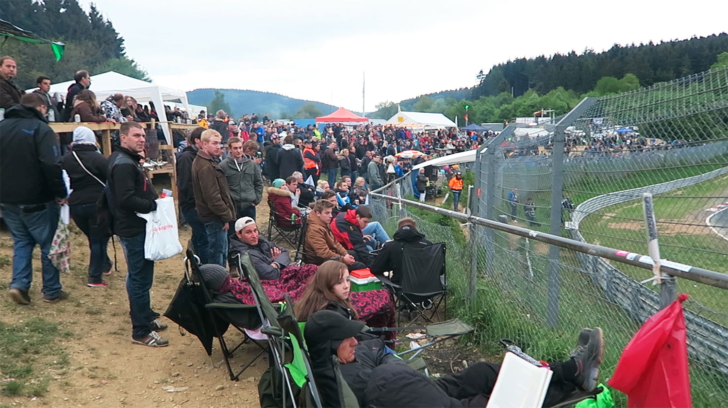 Germans line the track, drinking beer and generally having an awesome time