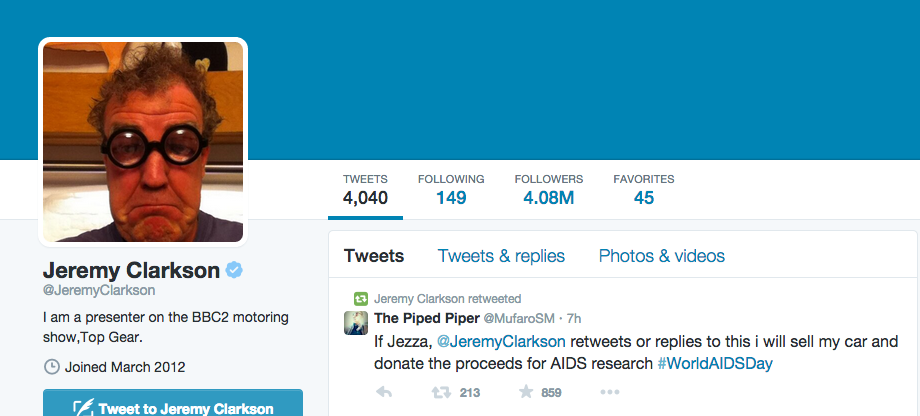 After Getting A Retweet From Jeremy Clarkson, This Guy Is Selling His BMW And Donating The Cash To Aids Charities
