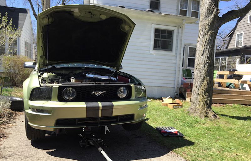 An essential part of any routine maintenance schedule. Derpins' mustang is used to getting its oil changed anywhere and everywhere.