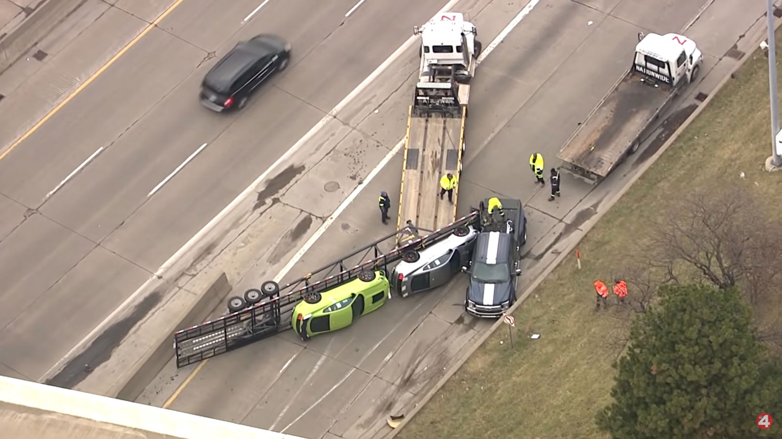 A Trailer Transporting Shelby GT500s Has Overturned On The Freeway