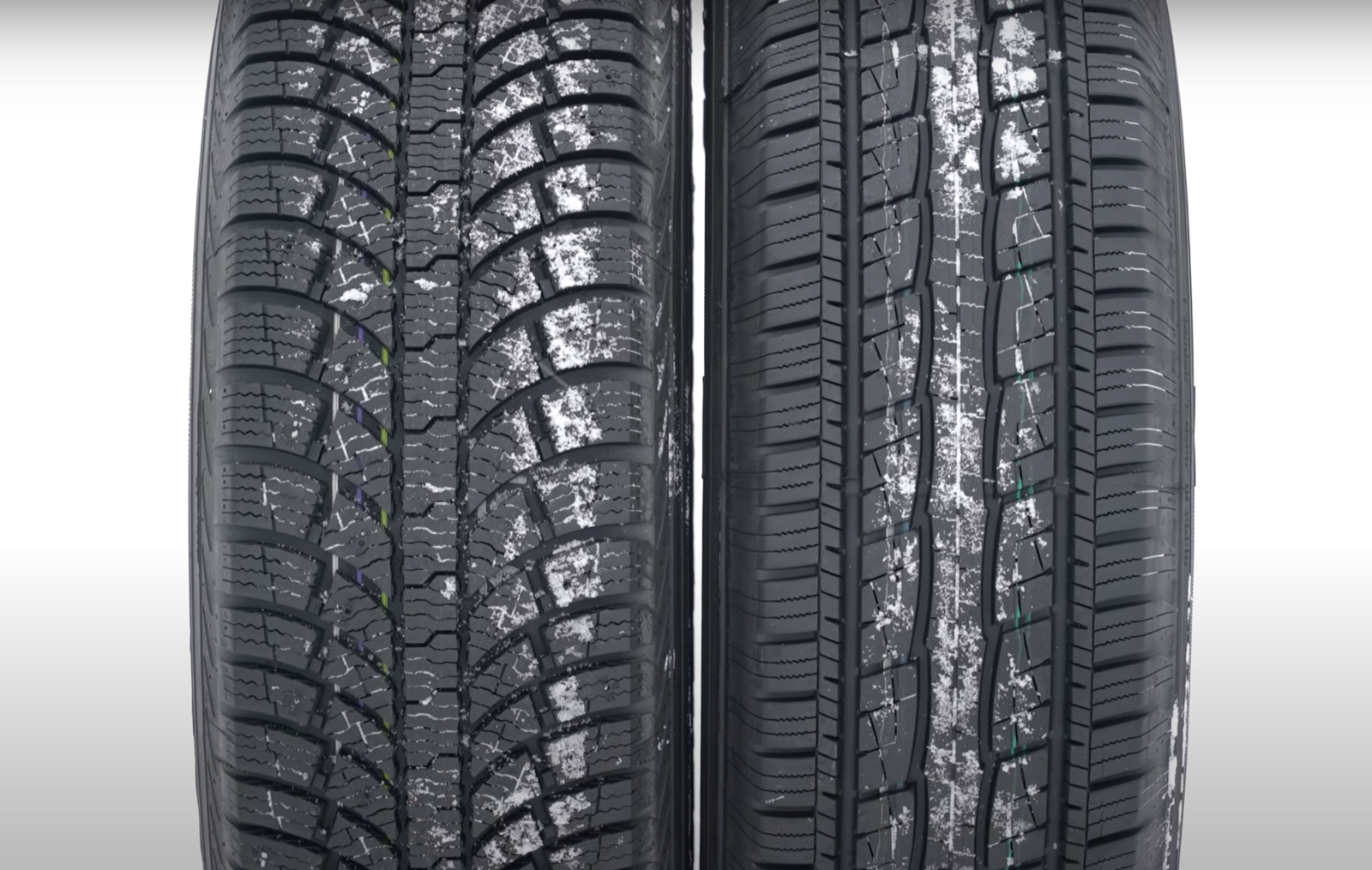 A comparison between the winter (left) and all-season tyres