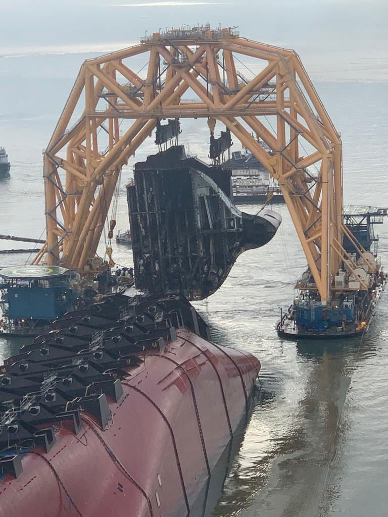 Capsized Cargo Ship Sliced Apart In Salvage Efforts, Revealing Hundreds Of Mangled Cars