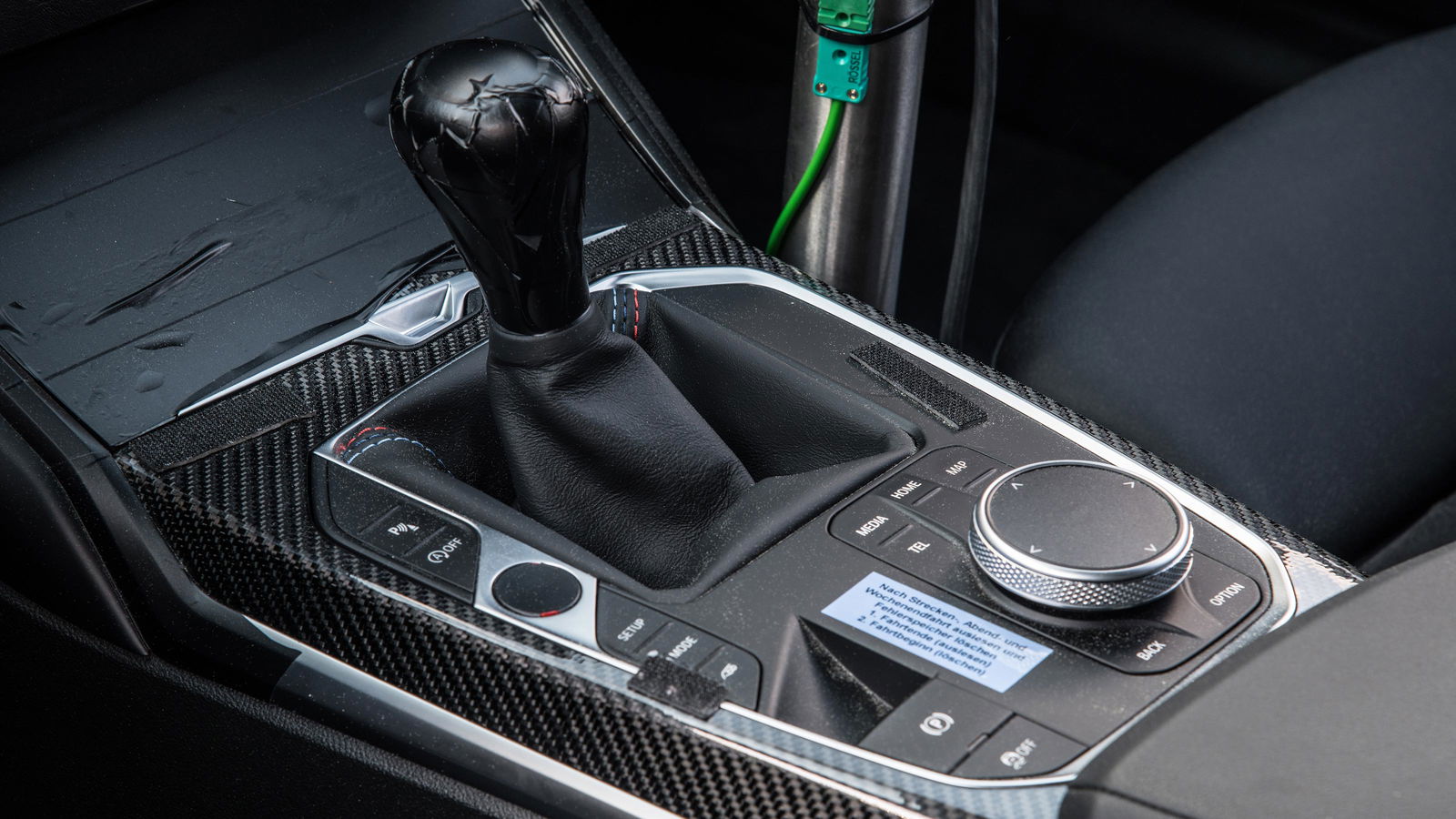 Interior image of 2023 BMW M2 test car with manual gearbox
